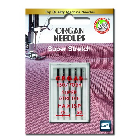 Machine Needles ORGAN SUPER STRETCH 130/705H - Assort - 5pcs/plastic box/card (75:3, 90:2pcs)