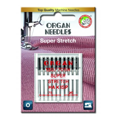 Machine Needles ORGAN SUPER STRETCH 130/705H - Assort - 10pcs/plastic box/card (75:6, 90:4pcs)