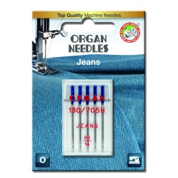 Strojové jehly ORGAN JEANS 130/705H - 90 - 5ks/plastová krabička/karta