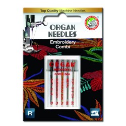 Strojové jehly ORGAN EMBROIDERY COMBI BOX - 130/705H - 5ks/plastová krabička/karta