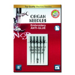 Strojové jehly ORGAN EMBROIDERY ANTI-GLUE 130/705H E-LP - 75 - 5ks/plastová krabička/karta