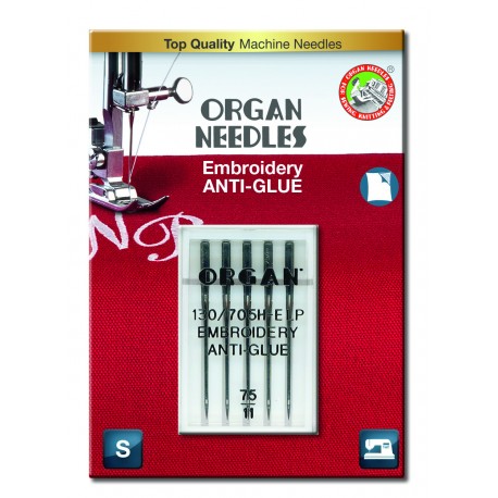 Strojové jehly ORGAN EMBROIDERY ANTI-GLUE 130/705H E-LP - 75 - 5ks/plastová krabička/karta